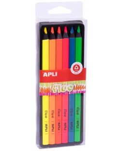 Комплект цветни джъмбо моливи APLI - 6 цвята, неон