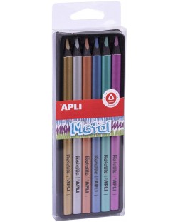 Комплект цветни джъмбо моливи APLI - 6 цвята, металик
