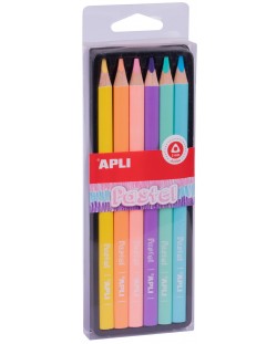 Комплект цветни джъмбо моливи APLI - 6 цвята, пастел