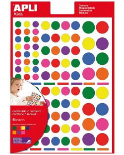Самозалепващи стикери Apli - Кръгчета, 7 цвята, 624 броя
