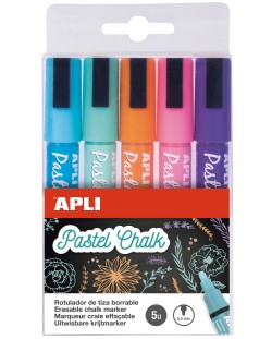 Комплект течни тебешири APLI - 5 пастелни цвята