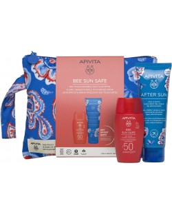 Apivita Bee Sun Safe Подаръчен комплект със слънцезащитен флуид, SPF50, с несесер, 2 части (Лимитирано)