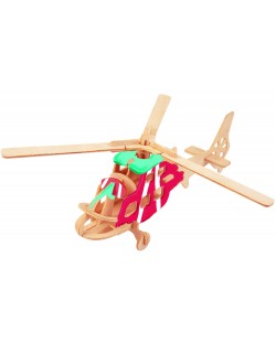 Дървен 3D пъзел Professor Puzzle от 24 части – Хеликоптер с боички