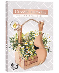 Ароматни чаени свещи Bispol Aura - Класически цветя, 6 броя