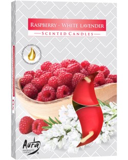 Ароматни свещи Bispol Aura - Raspberry-White Lavender, 6 броя