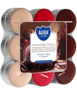 Ароматни чаени свещи Bispol Aura - Chocolate-Cherry, 18 броя