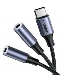 Аудио кабел Ugreen - 30732, USB-C/2x жак 3.5 mm, 0.25 m, сребрист