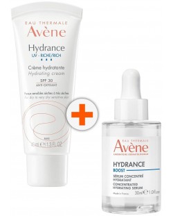 Avène Hydrance Комплект - Серум-концентрат Boost и Крем Riche UV, SPF30, 30 + 40 ml