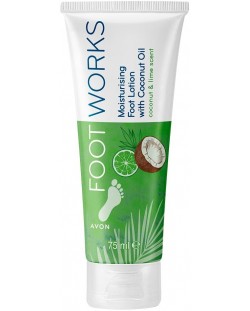 Avon Footworks Овлажняващ лосион за стъпала, с аромат на кокос и лайм, 75 ml