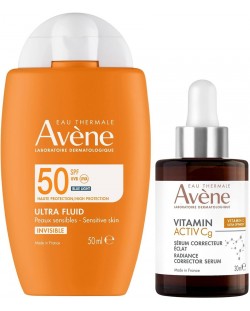 Avène VA Cg & Sun Комплект - Озаряващ серум и Флуид за лице Invisible, SPF50, 30 + 50 ml