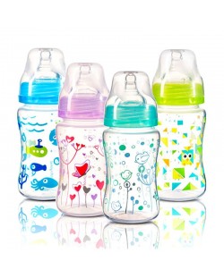 Шише антиколик Babyono, с широко гърло, 240 ml, лилаво 403