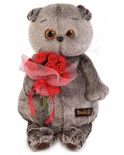 Плюшена играчка Budi Basa - Коте Басик, с букет рози, 22 cm
