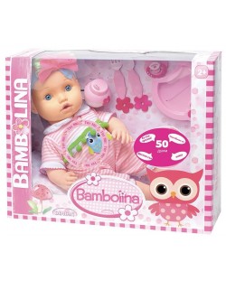Интерактивна играчка Dimian - Кукла Bambolina, 50 cm, с комплект за хранене