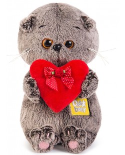 Плюшена играчка Budi Basa - Коте Басик, бебе, с червено сърце, 20 cm