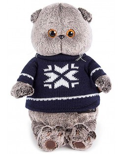 Плюшена играчка Budi Basa - Коте Басик, с пуловер, 19 cm