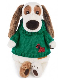 Плюшена играчка Budi Basa - Кученце Бартоломей, със зелен пуловер, 27 cm