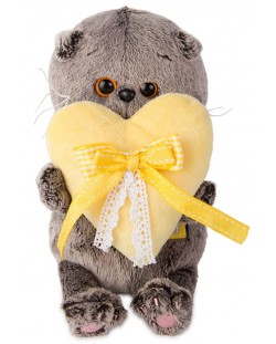 Плюшена играчка Budi Basa - Коте Басик, бебе, с жълто сърце, 20 cm