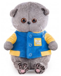 Плюшена играчка Budi Basa - Коте Басик бебе със синьо-жълто якенце, 20 cm
