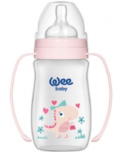 Бебешко шише с дръжки Wee Baby Classic Plus, PP, 250 ml., розово с динозавър