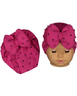 Бебешка шапка тип тюрбан NewWorld - Розова на звездички