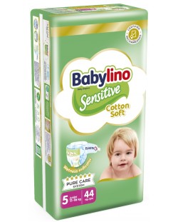 Бебешки пелени Babylino - Sensitive, Cotton Soft, VP, размер 5, 11-16 kg, 44 броя