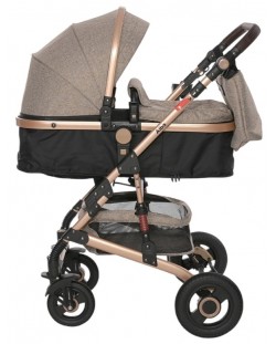 Бебешка количка Lorelli - Alba Premium, с адаптори, Pearl Beige