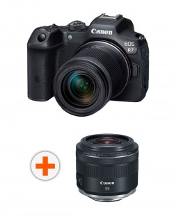 Безогледален фотоапарат Canon - EOS R7, RF-S 18-150mm IS STM, Black + Обектив Canon - RF 35mm f/1.8 IS Macro STM