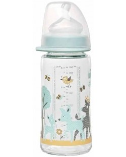 Бебешко стъклено шише NIP - Flow M, 0 м+, 240 ml, boy 