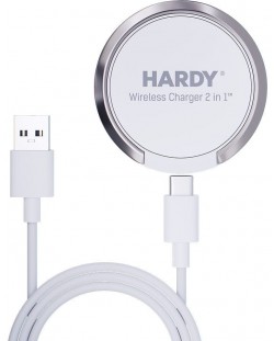 Безжично зарядно 3mk - Hardy Wireless Charger 2 в 1, 15W, бяло