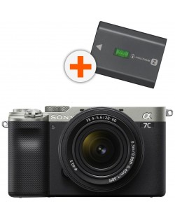 Безогледален фотоапарат Sony - Alpha 7C, FE 28-60mm, Silver + батерия Sony NP- FZ100