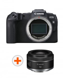 Безогледален фотоапарат Canon - EOS RP, 26.2MPx, черен + Обектив Canon - RF 50mm, F/1.8 STM