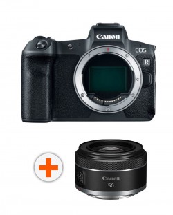 Безогледален фотоапарат Canon - EOS R, 30.3MPx, черен + Обектив Canon - RF 50mm, F/1.8 STM