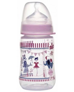 Бебешко шише NIP - РР, Flow M, 0 м+, 260 ml, Girl