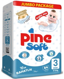 Бебешки пелени Pine Soft - Midi 3, 84 броя