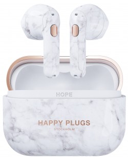 Безжични слушалки Happy Plugs - Hope, TWS, White Marble