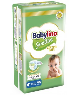 Бебешки пелени Babylino - Sensitive, Cotton Soft, VP, размер 4+, 10-15 kg, 46 броя