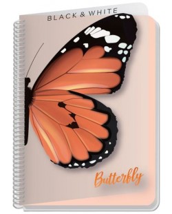 Бележник със спирала Black&White - Butterfly, A6, 80 листа, широки редове, асортимент