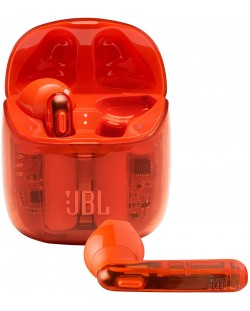 Безжични слушалки с микрофон JBL - T225 Ghost, TWS, оранжеви