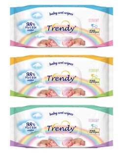 Бебешки мокри кърпички с капак Trendy - 120 броя, асортимент