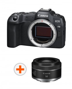 Безогледален фотоапарат Canon - EOS R8, 24.2MPx, черен + Обектив Canon - RF 50mm, F/1.8 STM