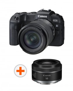 Безогледален фотоапарат Canon - EOS RP, RF 24-105mm, f/F4-7.1 IS, черен + Обектив Canon - RF 50mm, F/1.8 STM