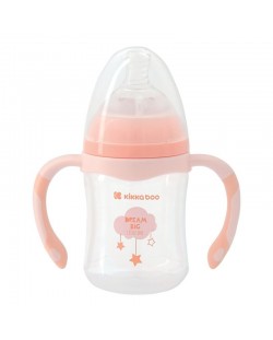 Бебешко шише с широко гърло KikkaBoo Clouds - С антиколик биберон, 180 ml, розово