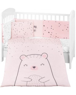 Бебешки спален комплект от 6 части KikkaBoo - Bear with me, Pink, 70 х 140 cm