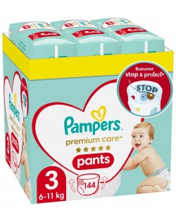 Бебешки пелени гащи Pampers Premium Care - Monthly pack, size 3, 144 броя