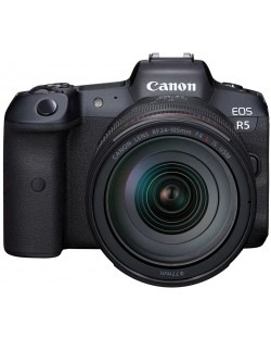 Безогледален фотоапарат Canon - EOS R5, RF 24-105mm f/4L IS USM, черен