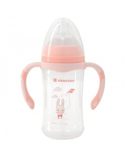 Бебешко шише с широко гърло KikkaBoo Rabbit - С антиколик биберон, 260 ml, розово