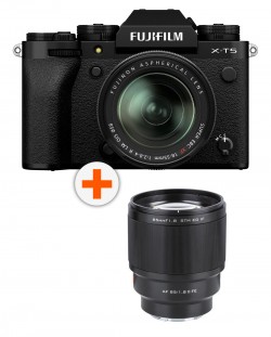 Безогледален фотоапарат Fujifilm - X-T5, 18-55mm, Black + Обектив Viltrox - AF 85mm, F1.8, II XF, FUJIFILM X
