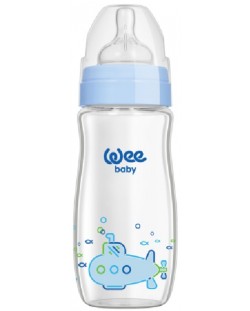 Бебешко шише от топлоустойчиво стъкло Wee Baby Classic Plus, 180 ml, синьо
