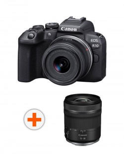 Безогледален фотоапарат Canon - EOS R10, 18-45mm STM, Black + Адаптер Canon EF-EOS R + Обектив Canon - RF, 15-30mm, f/4.5-6.3 IS STM