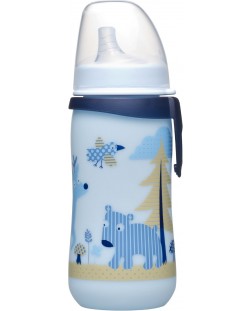 Бебешко шише с твърд накрайник NIP - First Cup, 330 ml, синьо